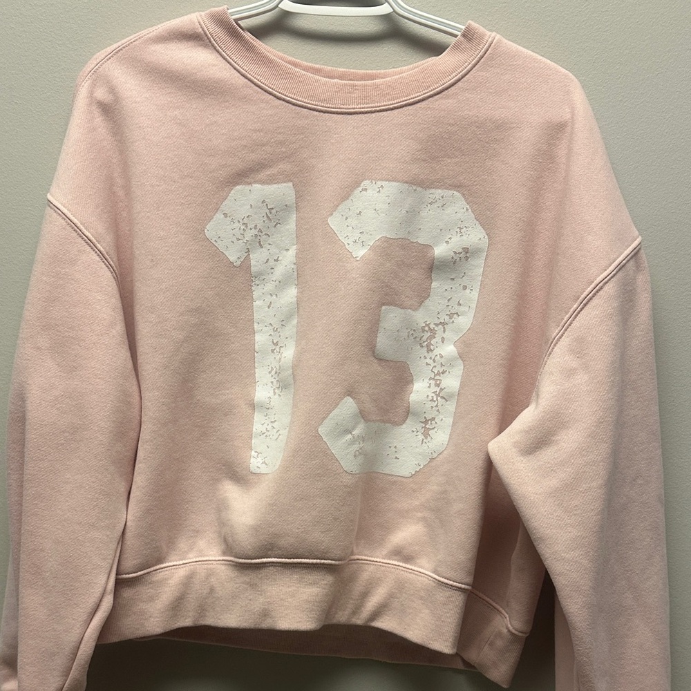 Blush Pink Crewneck Sweatshirt with White Number Print
